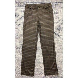 Time & Tru Womens Brown Plaid Stretch Pants Size 14 Cotton Check Straight Leg